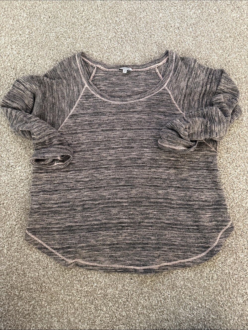 Splendid Heathered Taupe and Pink Contrast Raglan Knit Top